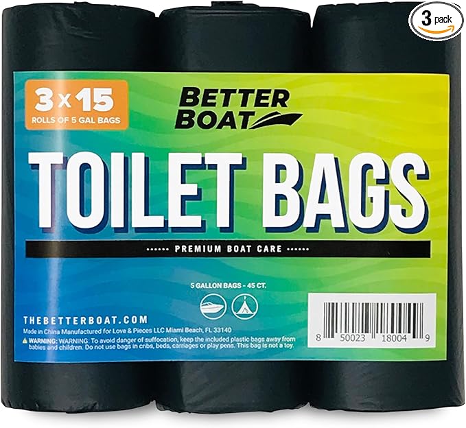 45 Portable Toilet Bags, Plant Based 8 Gallon for 5 Gallon Buckets Human Waste Bags for Camping, Boating, Car & Travel, Fits Bucket Seat, Outdoor Use