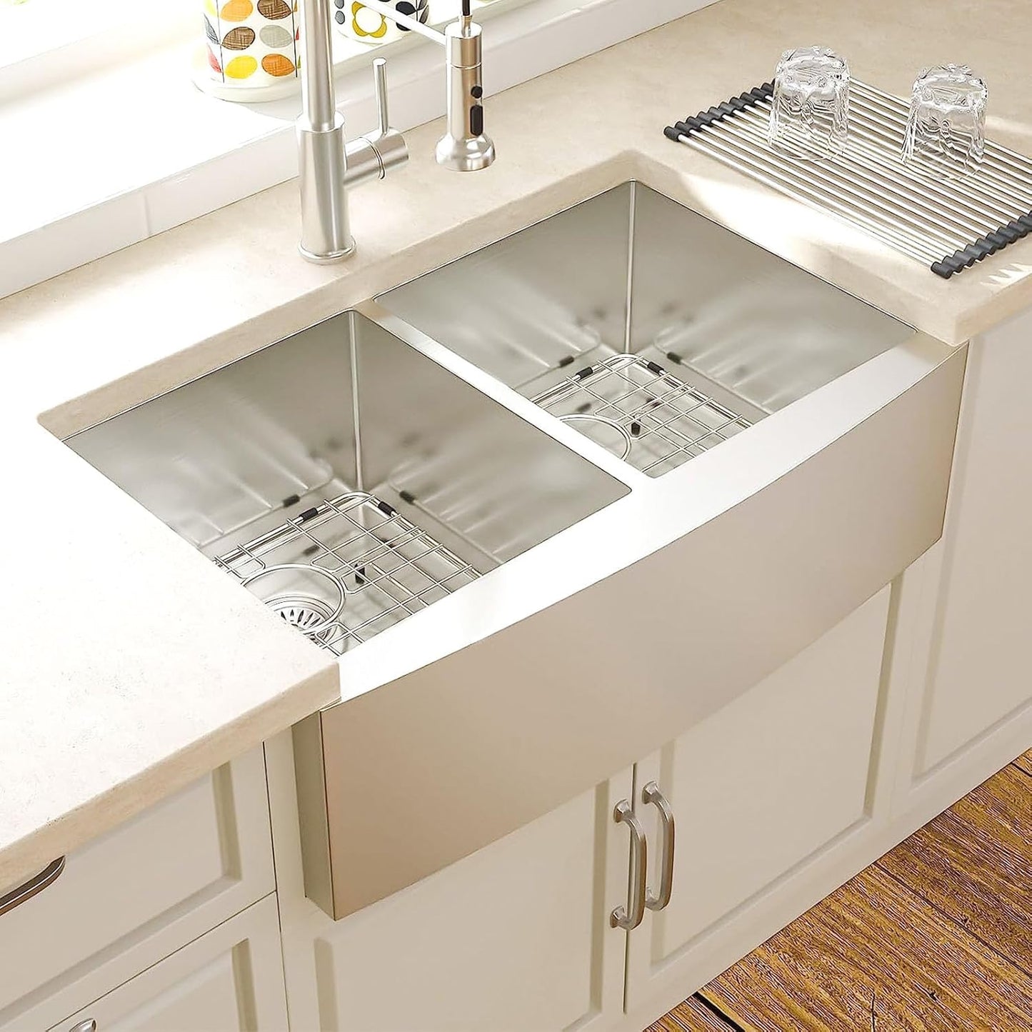 36 Farmhouse Sink Stainless Steel - Lordear 36 inch Kitchen Sink Double Bowl 50/50 Stainless Steel 16 Gauge Apron