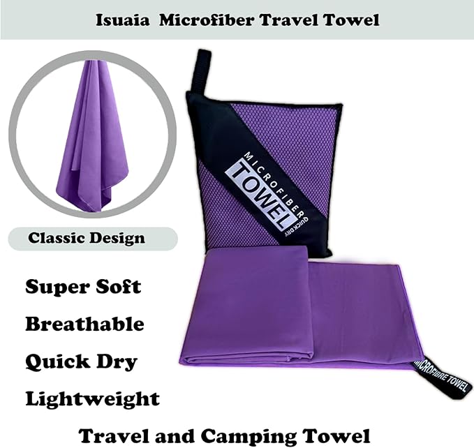 Reusable Quick Dry Beach Towels,Microfiber Travel Towel,Compressed Lightweight Bath Towel for Beach Hiking Gym Yoga Travel Sports Swimming Camping(Violet Purple, 12"*24")