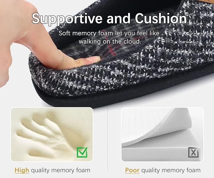 ONCAI Men's House Slippers Memory Foam Slip-On Warm Cozy Scuff Home Bedroom Shoes with Indoor/Outdoor Rubber Soles US Size 7-15