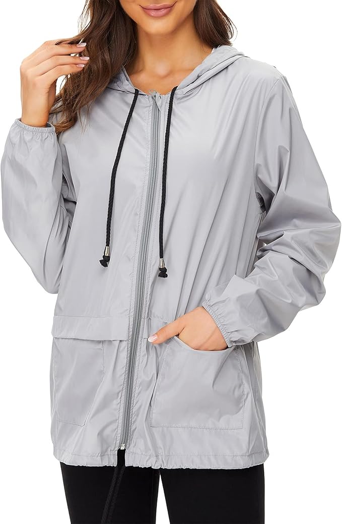 Zando Lightweight Rain Jacket Women Waterproof - Raincoat for Women Packable Rain coat Hooded Windbreaker for Travel Outdoor
