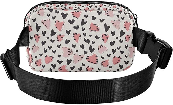 Leopard Pink Hearts Fanny Pack for Women Men Water Resistant Fashion Waist Packs with Adjustable Strap Belt Bag for Travel Workout Jogging Hiking 21220200