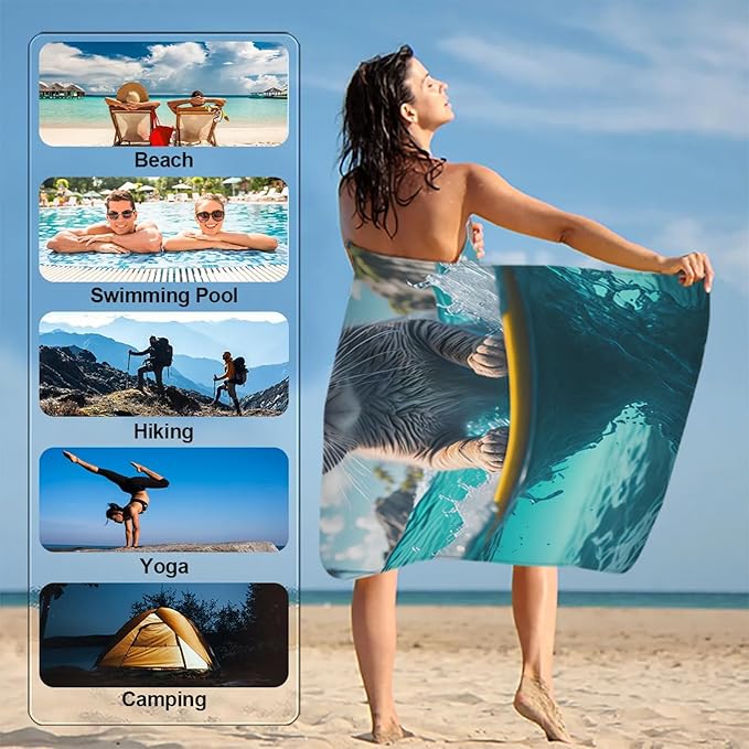 Cat Sunglasses Swim Beach Towel, Large Microfiber Quick Dry Lightweight Pool Bath Towels Sand Free Beach Blanket for Summer Cruise Yoga Camping Travel Vacation Essentials 31 x 61 in