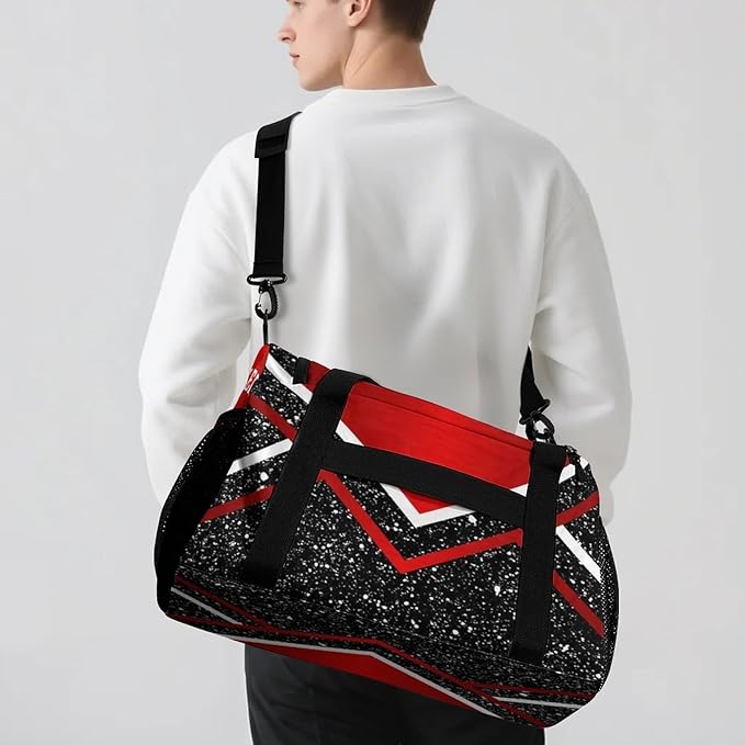 Personalized Name Sports Player Duffel Bags Red Cheer Maroom Cheerleading Black Travel Perform Training Waterproof Casual Bag Weekender Overnight Bag