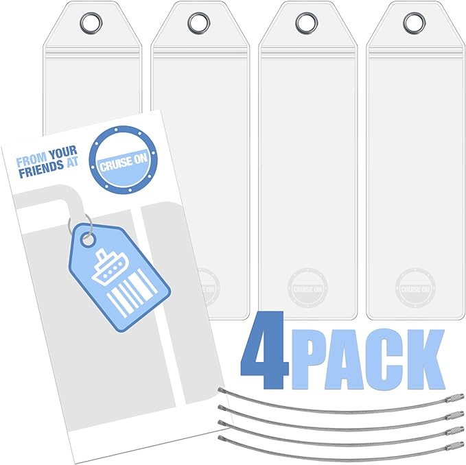 Cruise On Royal Caribbean Cruise Luggage Tag Holder (4 Pack) – Fits All Royal Caribbean Ships, Durable Travel ID Holders for 2026-2027 Cruises, Clear Waterproof Cruise Essentials