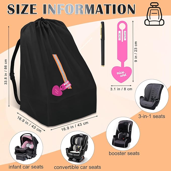 Windspeed CarSeat Travel Bag for Airplane Car Seat Travel Bag for Air Travel Family Vacations, with Shoulder Straps, Pen, Luggage Tags