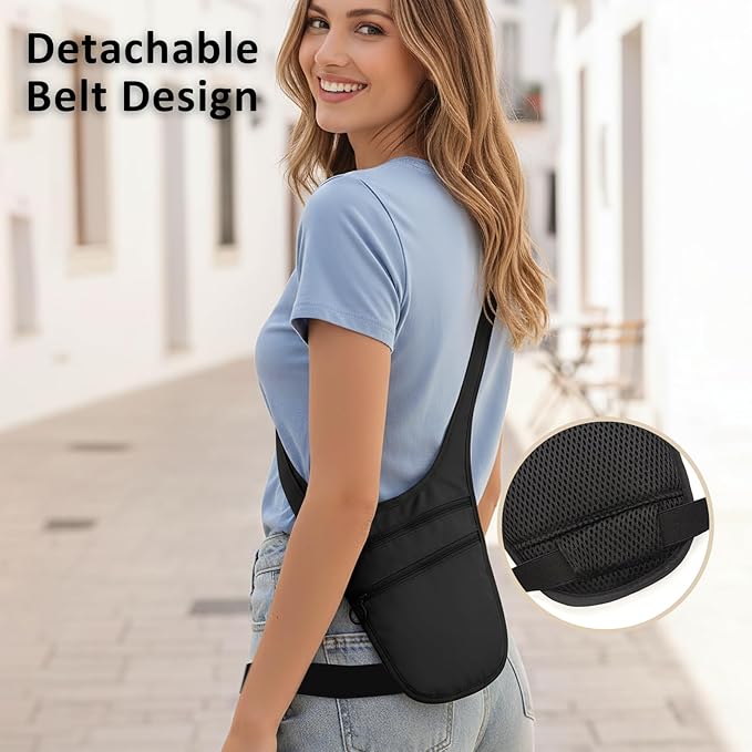 Long Keeper Money Belt for Travel Anti-Theft Crossbody Passport Holder for Women Men Hidden Slim Neck Wallet Under Clothes (Black)