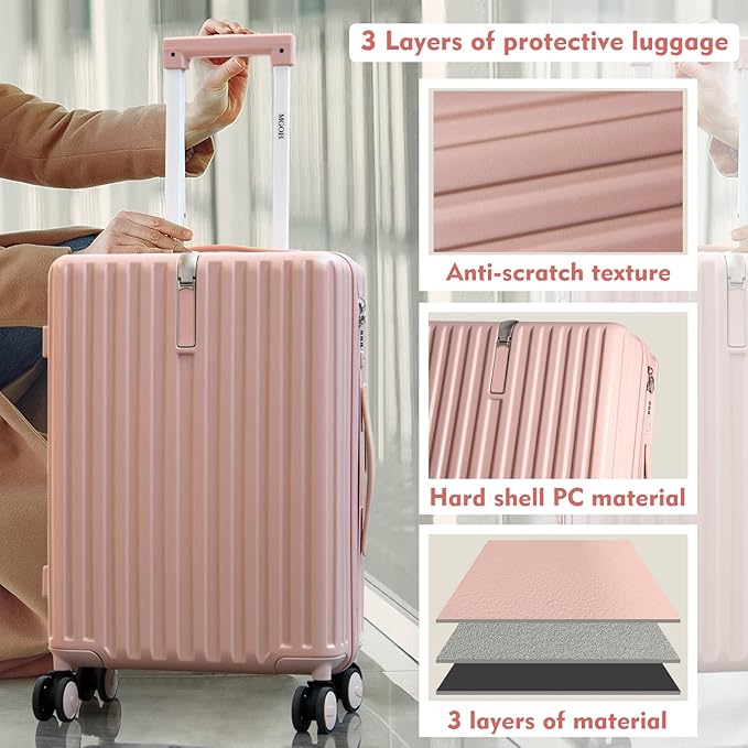 28 Inch Large Checked Luggage, Hardside Checked Suitcase with 360° Spinner Wheels, Lightweight PC Hard Shell Carry Luggage, TSA Approved Lock, 28" Expandable Large Suitcase for Women Travel