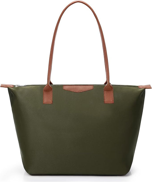 Tote Bag for Women, Nylon Top-Handle Purse with Zipper, Lightweight Foldable Shoulder Hobo Handbag
