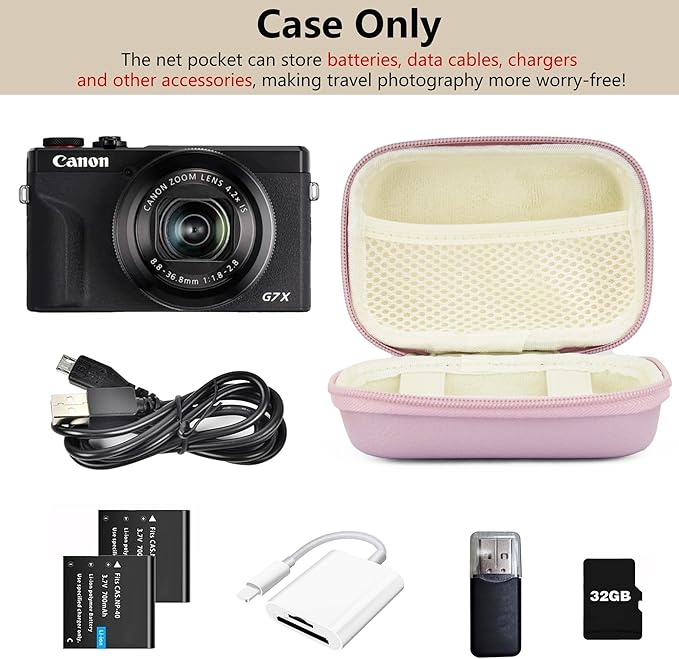 Digital Camera Case Compatible with Canon Powershot G7X Mark II & III/ SX740/ Sony ZV-1/ RX100 VII, Compact Travel Point & Shoot 4K Vlog Cameras Storage Holder with Lanyard (Purple)