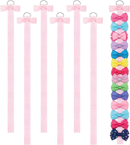 Bremorou Pink Bow Holder For Girls Hair Bows 6 Pcs Baby Hair Accessories Organizer Bow Storage Clips Organizer Wall Hanging Home Decor For Baby Girl Headband Accessories Display