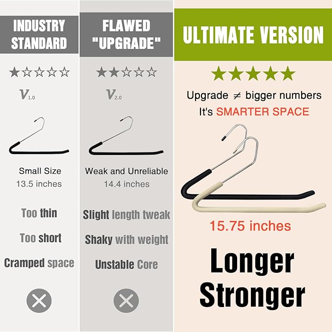 Spring Fever Open Ended Non Slip Sponge Padded Pants Hangers - Chrome Plating Foam Heavy Duty Space Saving Black Long 5