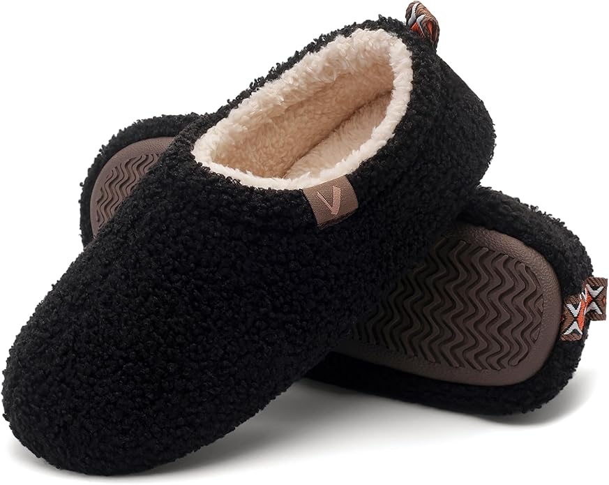 Women’s Fuzzy Memory Foam Slippers with Cozy Curly Fur and Warm Fleece Lining Closed Back Non-Slip House Shoes Lightweight Soft Comfy Indoor Bedroom Slippers