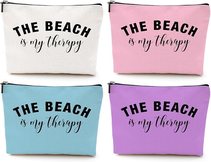 4PCS Beach Vacation Essentials Makeup Bag, Cute Cosmetic Bags for Women, Beach Accessories Travel Toiletry Bag Girls Trip Girls Weekend Gifts for Women Summer Vacation Christmas Birthday