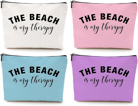 4PCS Beach Vacation Essentials Makeup Bag, Cute Cosmetic Bags for Women, Beach Accessories Travel Toiletry Bag Girls Trip Girls Weekend Gifts for Women Summer Vacation Christmas Birthday