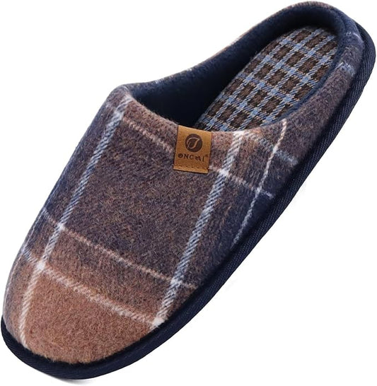 ONCAI Men's House Slippers Memory Foam Slip-On Warm Cozy Scuff Home Bedroom Shoes with Indoor/Outdoor Rubber Soles US Size 7-15