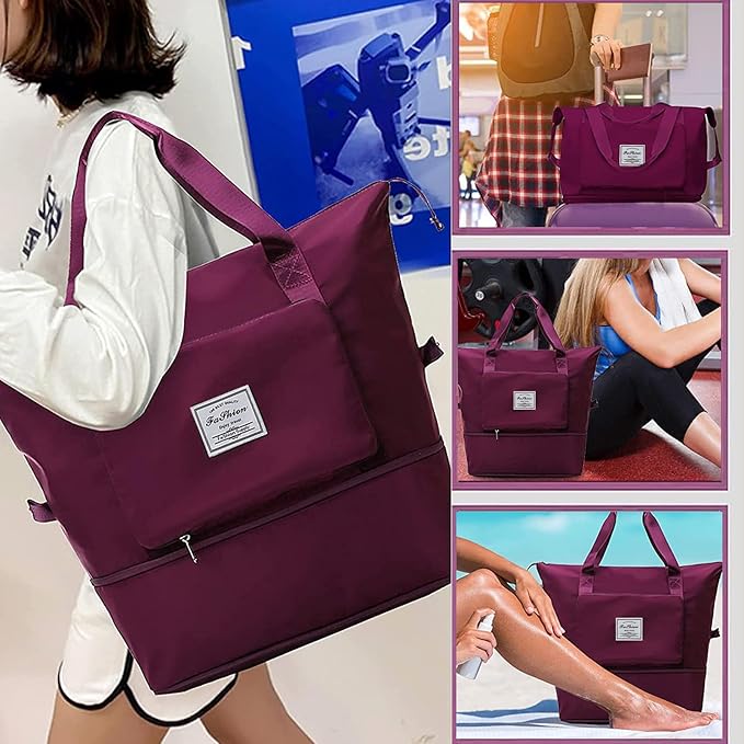 Large Capacity Travel Bag, Foldable Travel Bag, Expandable Travel Duffel Bag, Collapsible Waterproof Large Capacity Travel Handbag, Overnight Bag for Women and Man
