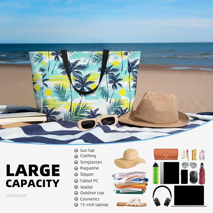 Beach Bag Tote Bags Waterproof Sandproof for Women Large Beach Tote Bag Foldable with Pockets for Weekend Vacation