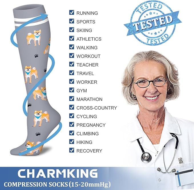 CHARMKING 6 Pairs-Compression Socks for Women & Men Circulation Best Support for Nurses, Running, Athletic,Flight Travel