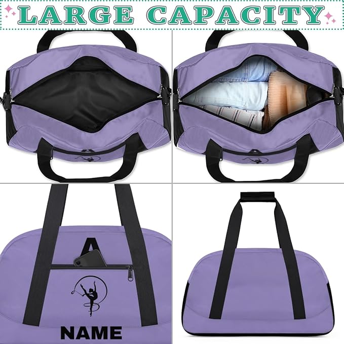 Personalize-Kids-Sports-Duffel-Bags With Custom Name Text Carry-On Overnight Travel Gym Lightweight Dance Pattern Sports Bags For Girls Boys Kids,Lilac 2