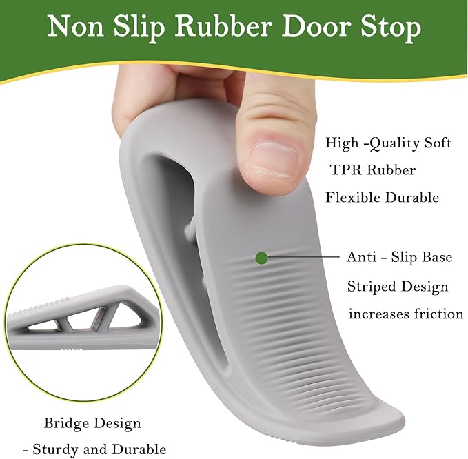 Fursafe&Q Rubber Door Stoppers for Bottom of Door, Door Stop Wedge with Holder, Heavy Duty Doorstops 8 Pack, Wall Protector for Home & Office & School & Commercial Doorstop Keep Open Stack Grey