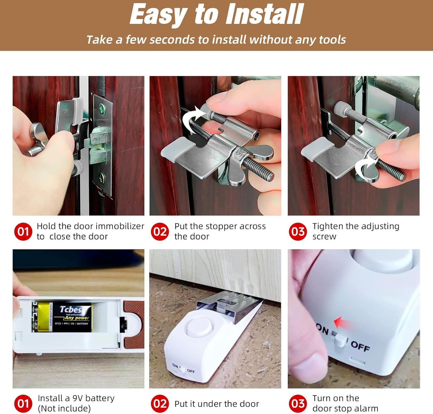 1 Pack 120dB Travel Door Stopper Alarm & Portable Door Lock, 3-Level Sensitivity Adjustable Travel Security Wedge for Hotel Home Apartment Dorm