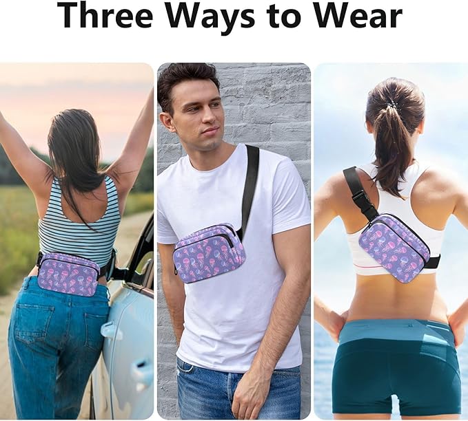 Jellyfish Fanny Pack for Women Men Water Resistant Fashion Waist Packs with Adjustable Strap Belt Bag for Travel Workout Jogging Hiking 21219239