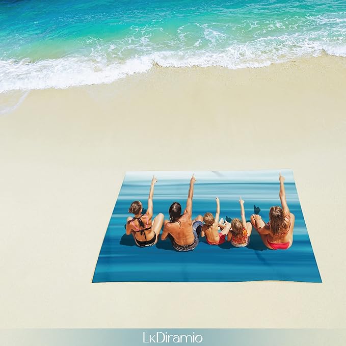 Beach Blanket Sand Proof Waterproof Oversized 100" x 80" Sand Free Mat with Corner Pockets and Mesh Bag for Outdoor, Picnic, Travel, Beach Accessories Portable, Gradient Blue Ocean