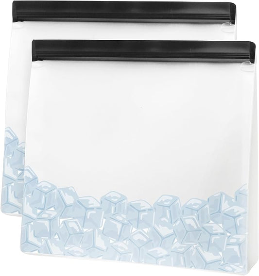 OGGI Reusable Ice Storage Bags - Set of 2, 11x10x2.5" - Ideal Reusable Ice Bag Set, Freezer Bags, Storage Bags, Snack Bag for Travel - Durable, Food-Grade BPA-Free