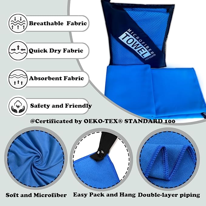 Reusable Quick Dry Beach Towels,Microfiber Travel Towel,Compressed Lightweight Bath Towel for Beach Hiking Gym Yoga Travel Sports Swimming Camping(Sky Blue, 16"*32")