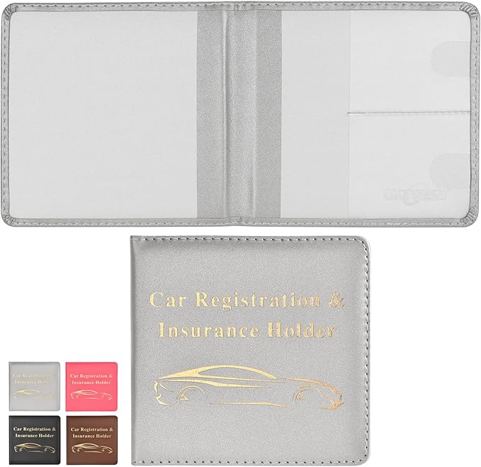 Cacturism Car Registration and Insurance Holder, Vehicle Glove Box Car Organizer Men Women Wallet Accessories Case for Cards, Essential Document, Driver License, Silver