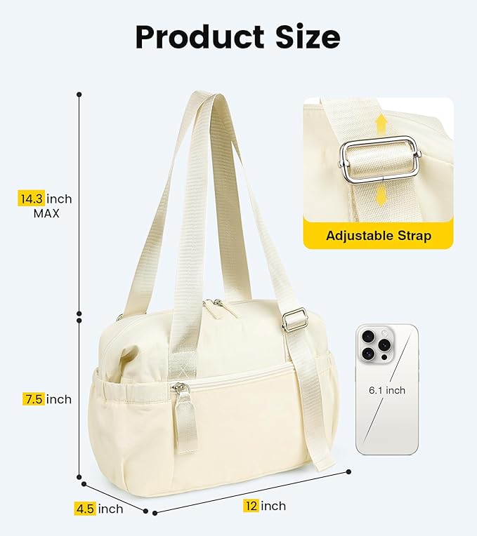 Vorspack Mini Gym Bag for Women - Small Duffle Bag Lightweight Duffel Bag with Wet Pocket Cute Sports Bag for Gym Dance Yoga - Beige