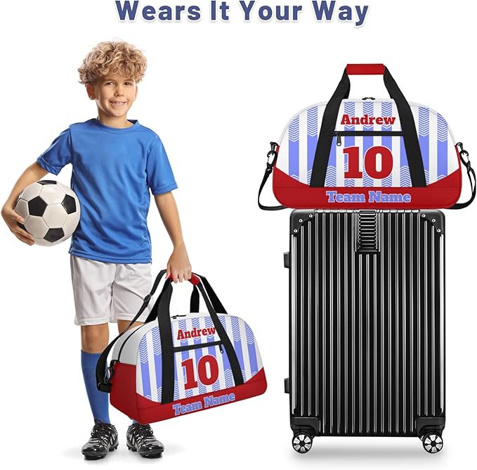Basketball Soccer Gifts for Boys Girls - Custom Sports Duffle Bag, Personalized Name & Team Bag, Water-Resistant Gym Bag for Basketball, Soccer, Volleyball | Y-Cyan Red