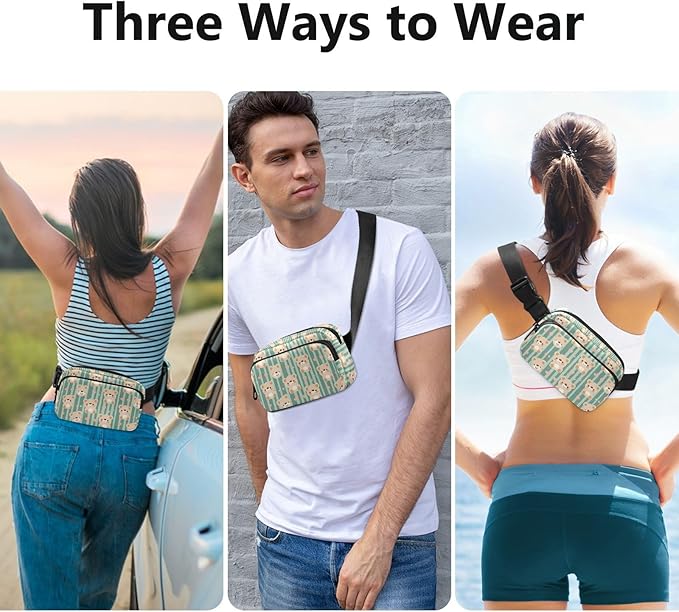 Kawaii Teddy Bears Green Stripe Fanny Pack for Women Men Water Resistant Fashion Waist Packs with Adjustable Strap Belt Bag for Travel Workout Jogging Hiking 21219330