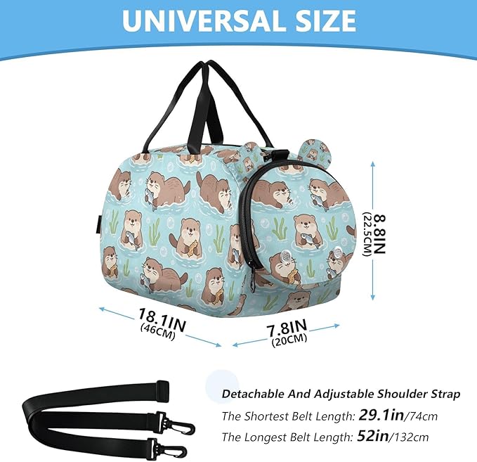Cute Otters Kids Duffle Bag, Overnight Travel Sport Gym Bags with Shoe Compartment for Boys & Girls