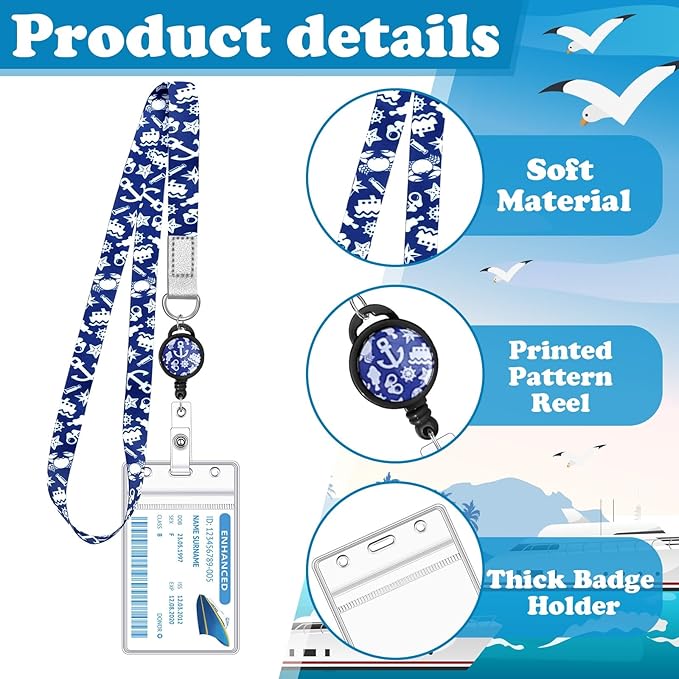 4 Pack Cruise Lanyard for Ship Cards Lanyards with Retractable Badge Reels Waterproof ID Badge Holder, 2026 Cruise Essentials Accessories