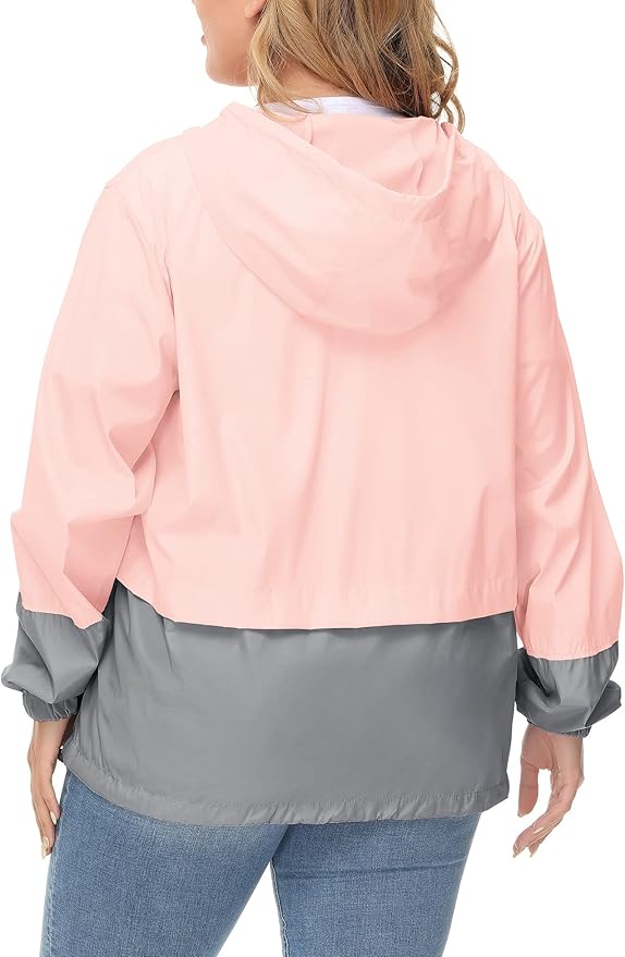 Avoogue Plus Size Raincoat Women Waterproof Rain Jacket Packable Outdoor Hooded Windbreaker