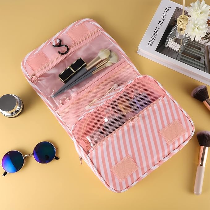 Pengxiaomei Toiletry Bag, Waterproof Hanging Cosmetic Bag Portable Travel Makeup Pouch Bathroom Bag Stocking Stuffers for Women Girls Christmas Gifts(Pink)