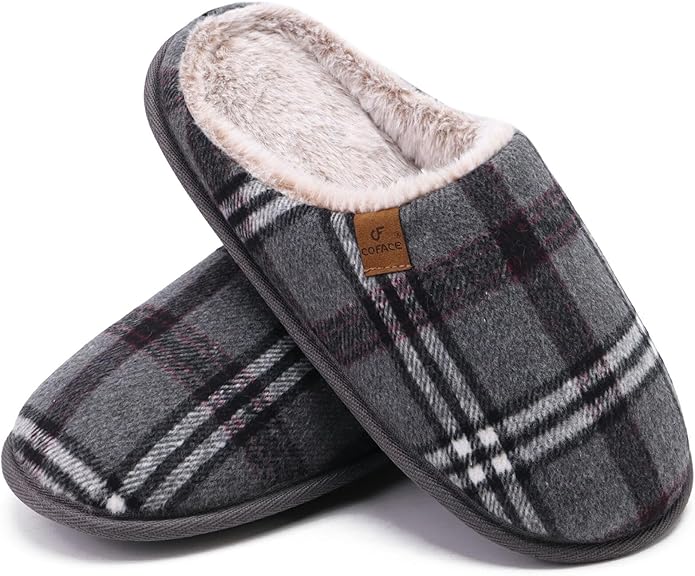 COFACE Mens Cozy Memory Foam Scuff Slippers Casual Slip On Warm House Shoes Indoor/Outdoor Sandal Slippers With Arch Support Rubber Sole Size 7-15