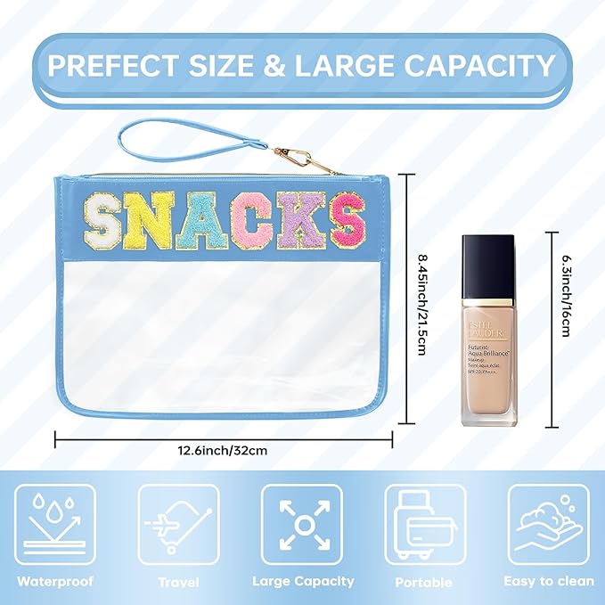 Snack Bags Clear Pouch Travel Makeup Bag Chenille Letter Bags for Zipper Pouch Clear Cosmetic Bag Clearly Tote Bag Makeup Travel Bags for Women
