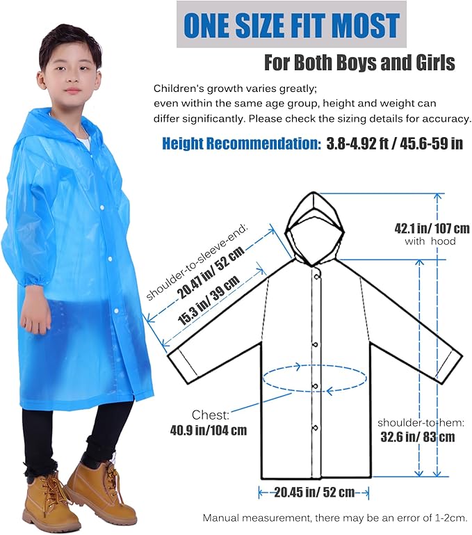 Kids Rain Jacket, 2 Pack Rain Ponchos for Kids - Reusable Raincoats for Boys and Girls Waterproof Outdoor Rain Gear