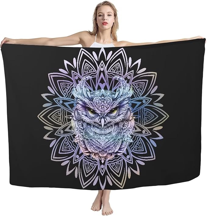 Mandala Owl Pattern Print Beach Towel for Women Wen, Quick Dry, Sand Free - Absorbent Compact, Lightweight Beach Bathing Towels for Swimming Pool Camping Large (280x200cm, 110x78IN)