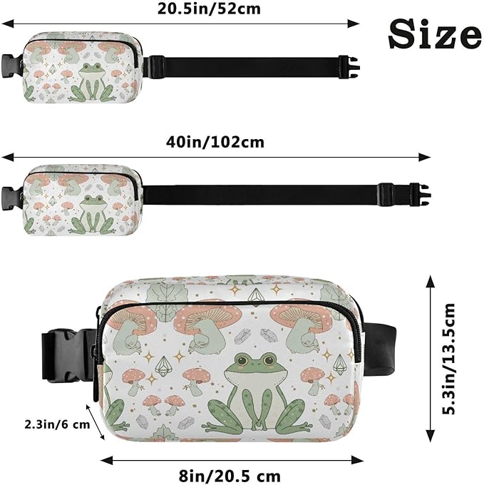 Kawaii Frog Mushrooms Fanny Pack for Women Men Water Resistant Fashion Waist Packs with Adjustable Strap Belt Bag for Travel Workout Jogging Hiking 21219495