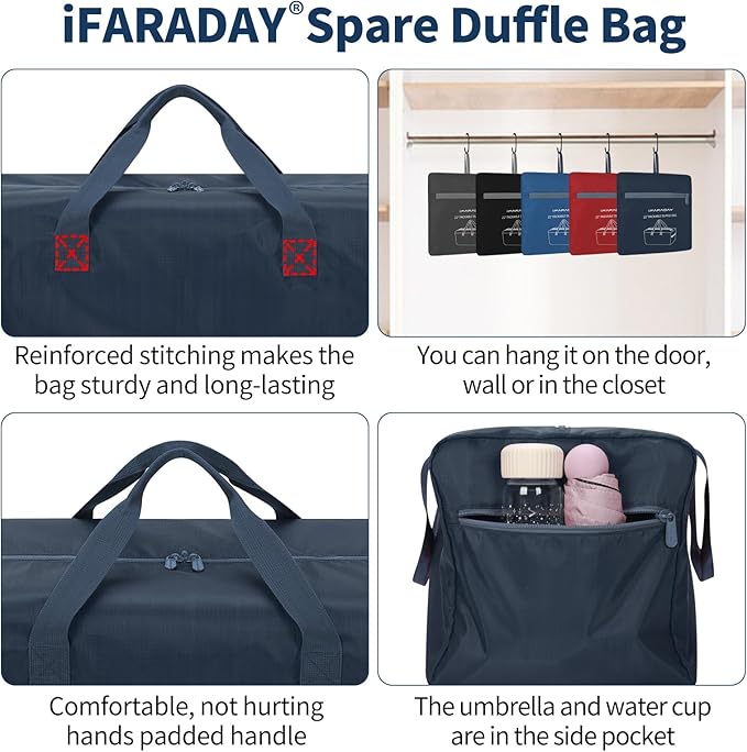 35L Small Foldable Duffle Bag - 22 inch Lightweight Spare Storage Bag for Travel(Navy Blue)