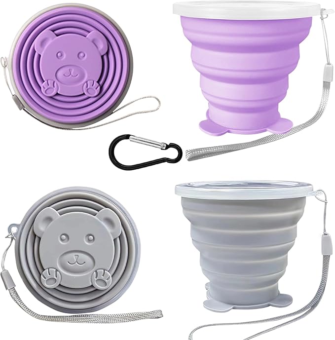 Collapsible Cups-Silicone Foldable Cup-Expandable Folding DrinkingCup Reusable Portable Mugs-Cup For Travel, Camping, Hiking, Beach, Holiday Vacation, Outdoor Sports (PurpleGrey)
