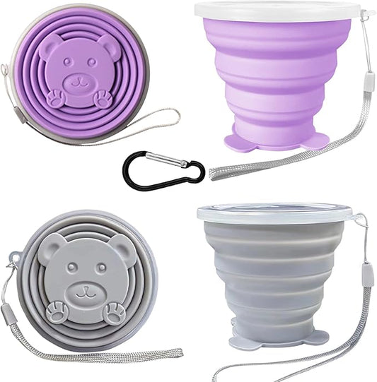 Collapsible Cups-Silicone Foldable Cup-Expandable Folding DrinkingCup Reusable Portable Mugs-Cup For Travel, Camping, Hiking, Beach, Holiday Vacation, Outdoor Sports (PurpleGrey)