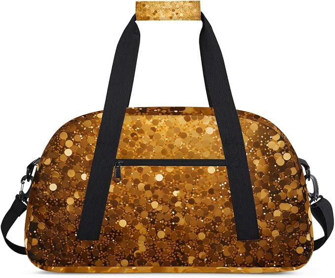 Gold Sequins Glitter Gym Travel Duffle Bag for Women & Men with Front Zipper Pocket for Sports, Overnight, Weekender, Carry On,Workout & Dance Bag,Shining Gold,18.9 * 8.7 * 10.6 in