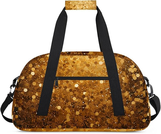Gold Sequins Glitter Gym Travel Duffle Bag for Women & Men with Front Zipper Pocket for Sports, Overnight, Weekender, Carry On,Workout & Dance Bag,Shining Gold,18.9 * 8.7 * 10.6 in
