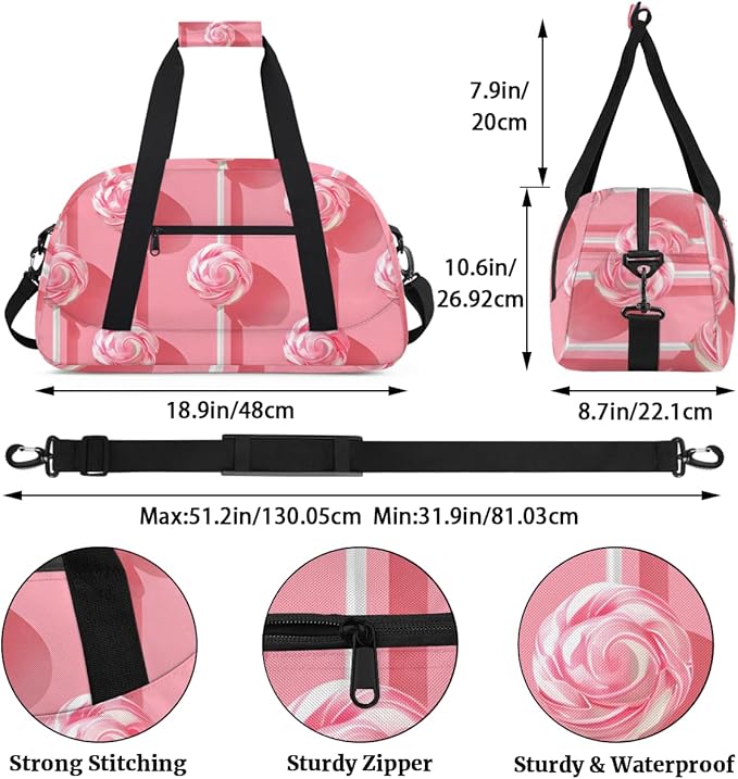 Food - Candy (4) Kids-Duffel-Bags Gymnastics Dance Bag Carry-On Overnight Travel Gym Lightweight Dance Sports Bags For Girls Boys Kids，