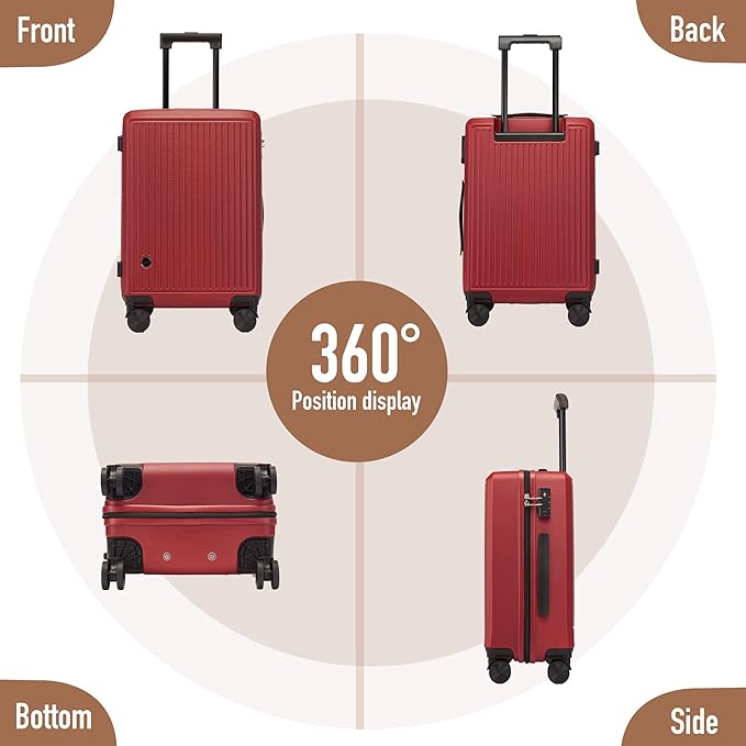 Carry on Luggage with Spinner Wheels, 22x14x9 Airline Approved Carry-on Suitcase, Small Hardside Luggage with TSA Lock,Hard Shell Suitcase,Hard Case for Travel (Red, 20-Inch)